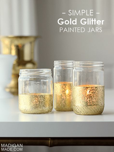 This Tutorial is for a mason jar candle holder. This tutorial shows you how to add glitter to the bottom of a jar. You can use tea lights in these or add your own Soy candle wax and create a comple… Tricky Tray, Gold Glitter Paint, Mason Jar Candle Holders, Diy Lampe, Jar Candle Holder, Glitter Unicorn, Empty Jar, Wine Bottle Diy Crafts, Glass Paint