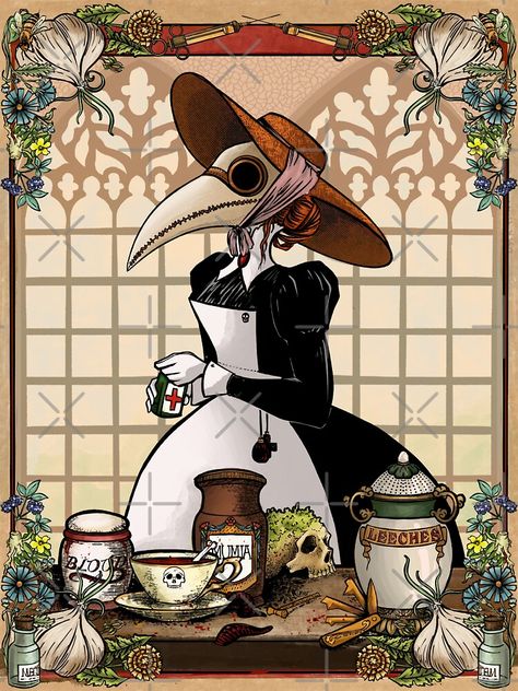 "Plague nurse" Sticker for Sale by HollyPierson | Redbubble Black Plague Mask, Plague Nurse, Dnd Druid, Nurse Tattoo, Nurse Art, Nurse Stickers, Tasteful Tattoos, Plague Doctor, Cute Cartoon Drawings