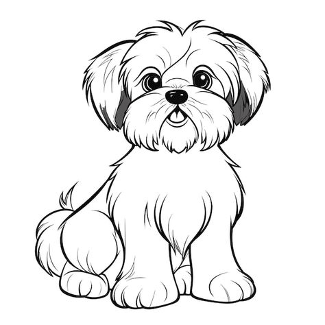 Um livro de colorir de cachorro para ilu... | Premium Vector #Freepik #vector #shih-tzu #clipart-cachorro #ilustracao-shih-tzu #ilustracao-cachorro-shih-tzu Shitzu Sketch, Shih Tzu Clipart, How To Draw A Shih Tzu, Lhasa Apso Drawing, Cute Dog Drawings, Shih Tzu Drawing, Shih Tzu Cartoon, Shih Tzu Art, Draw Dog