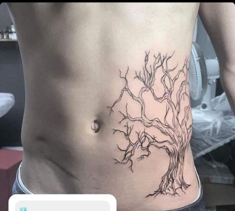 Tree Tattoo Stomach, Tree Stomach Tattoo, Angel Demon Tattoo, Tattoos Tree, Personal Tattoos, Side Stomach Tattoos, Abdomen Tattoo, Lower Stomach Tattoos, Tattoo 2023