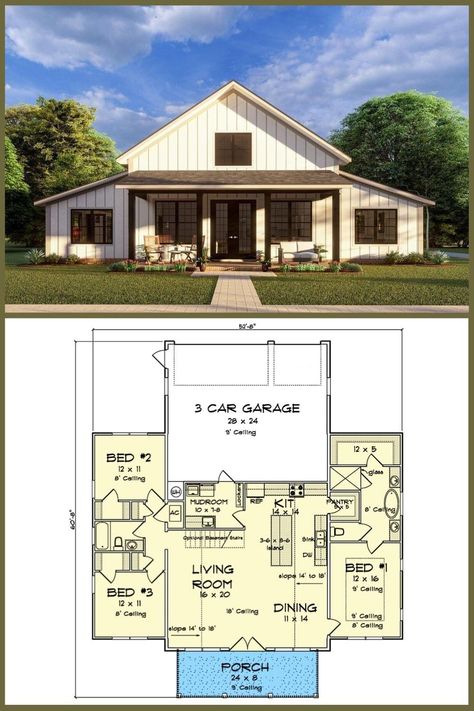 Barndominium Farmhouse, Porch Floor Plan, Classic House Plans, Porch Floor, Barn Style House Plans, Rustic Home Design, Barn Style House, Barn House Plans, Bedroom House Plans