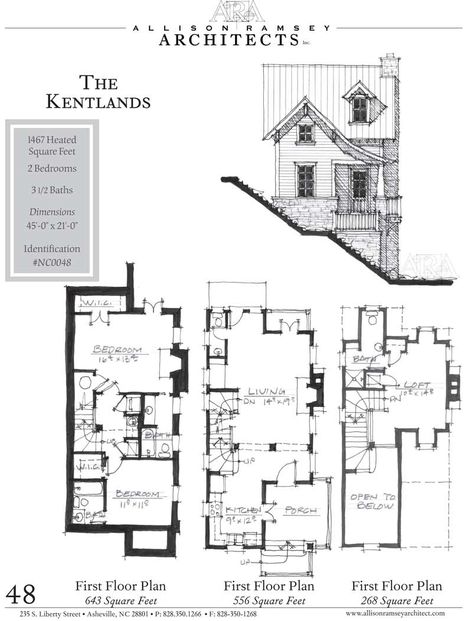 This plan is 1,467 Heated Square Feet, 3 Bedrooms and 3 1/2 Bathrooms. The dimensions are 45'-0" x 21'-0". NC0048 Dream House Garden, Double House, 3d Floor Plans, Vintage House Plans, Sims House Plans, Lake House Plans, Tiny House Floor Plans, Small House Design Plans, 3d Floor