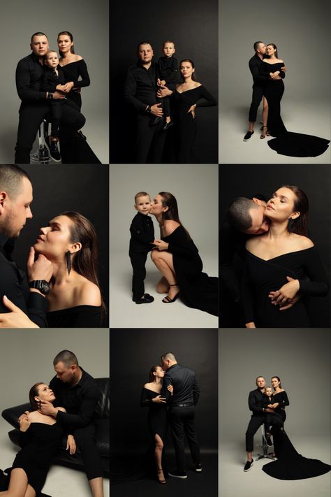 Formal Family Portrait Studio, Stylish Family Photoshoot, Unique Family Photo Ideas Creative, All Black Family Photoshoot, Shooting Famille Studio, New Year Family Photoshoot, Black And White Family Photoshoot, Family Photoshoot Indoor, Family Of 6 Photoshoot