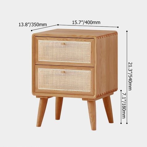 Nordic Natural Nightstand 2-Drawer Rattan Woven Bedside Table Brass Knobs Rattan Nightstand, Cedar Table, Walnut Nightstand, Wood Bedside Table, Japandi Style, Brass Knobs, Wood Nightstand, Dressers And Chests, Knobs And Handles