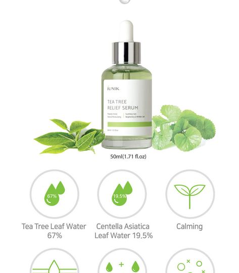 Buy iUNIK Tea Tree Relief Serum 50ml | YesStyle Iunik Skincare, Skin Tea, Japanese Skincare, Korean Products, Healthy Beauty, Tree Leaves, Love Makeup, Combination Skin, Tea Tree Oil