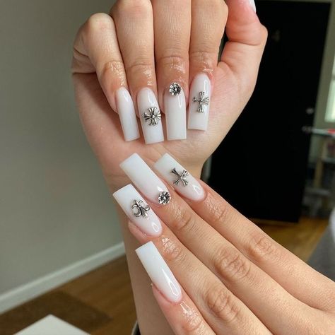 Cross Nail Designs, Nail Art Designs Short, Lime Nails, Short Nails Ideas, Cross Nails, Long Square Nails, Glitter Nails Acrylic, Milky Nails, Retro Nails