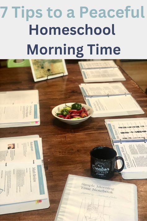 Morning Time is the time in our day when we gather together to study the subjects that are best studied in a group. It has been a wonderful way to simplify our homeschool. It doesn’t, however, always run smoothly though! Start your homeschool on the right foot with these 7 tips to a peaceful homeschool Morning Time! #ourlifehomeschooling #homeschoolmorningtime #morningtime #morningbasket #homeschool #homeschooling Morning Activities For Homeschool, Morning Time Homeschool, Homeschool Morning Routine, Morning Basket Homeschool, Morning Menu Homeschool, Right Start Math, Homeschool Binder, Morning Routine Kids, Homeschool Middle School