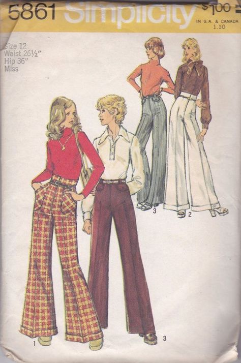 Vintage Clothes Patterns, 60s 70s Fashion, 70s Women, Grade 10, Fashion Illustration Vintage, 70s Outfits, Vogue Sewing, Pants Vintage, Vogue Patterns