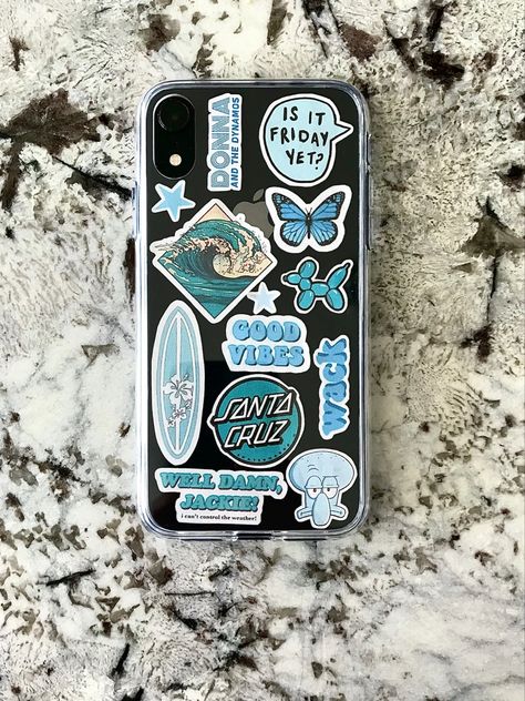 Clear Phone Case Design, Blue Stickers, Diy Phone Case Design, Cute Iphone Cases, Blue Phone Case, Handmade Phone Case, Diy Case, Diy Iphone Case, Iphone Case Stickers