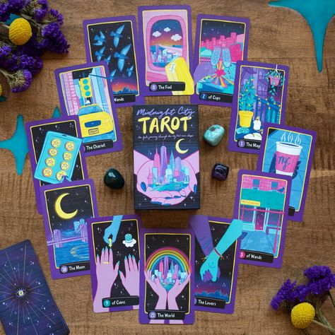 Our biggest and most complete set! For those who dream big. Midnight City Tarot Deck Guidebook Tarot Cloth Tarot Pouch Your Choice of Journal 2 Postcards Tarot Pouch, Midnight City, Tarot Cloth, Dream Symbols, Dream City, The Midnight, Major Arcana, Oracle Decks, Ancient Symbols