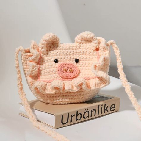 Piggy Crochet, Pig Bag, Crochet Pig, Ita Bag, Crochet Backpack, Bead Crochet Patterns, Animal Bag, Kids' Bag, Sewing Needle