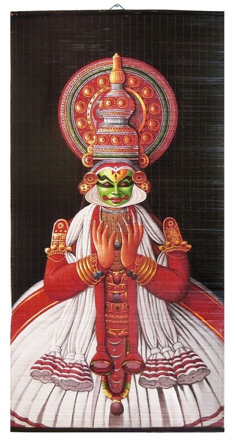 DollsofIndia Kathakali Dancer - Painting on Bamboo Strands - 59 x 30 inches (NL18): Amazon.in: Home & Kitchen Kadhakali Paintings, Kerala Kathakali, Kathakali Dance, Onam Poster, Painting On Wall, Wall Hanging Painting, Buddha Painting Canvas, Art Deco Wall Art, Dancer Painting