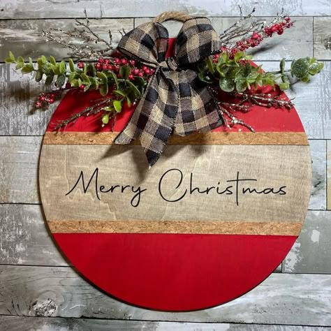 Christmas Wood Door Hangers Diy, 12 Inch Circle Door Hanger, Round Hanging Sign, Winter Wood Door Signs, Farmhouse Christmas Door Hangers, Christmas Door Rounds, Christmas Wood Door Hangers, Christmas Round Door Hangers, Christmas Wood Round Signs