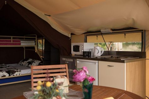 Ready Camp- Glamping Safari Tent Kitchen Camping Club, Canvas Tent, Safari Tent, Mini Kitchen, Camping Glamping, Camping Stove, Bespoke Kitchens, Camping Experience, Simple Pleasures