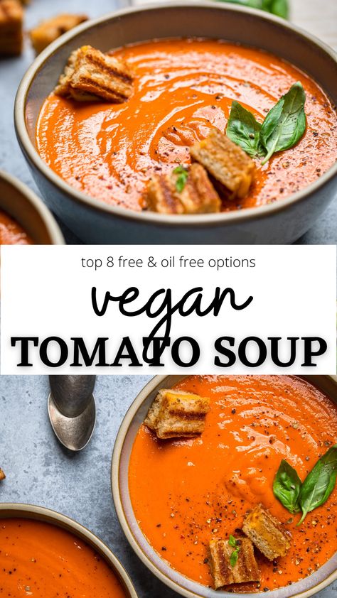 This easy, delicious Vegan Tomato Soup is full of flavor and so easy to make. Perfect with a vegan grilled cheese. Vegan Grilled Cheese, Easy Vegan Soup, Vegan Tomato Soup, Vegan Grilling, Vegan Soup Recipes, Tomato Soup Recipes, Vegan Soups, Vegan Soup, Vegan Dinner Recipes