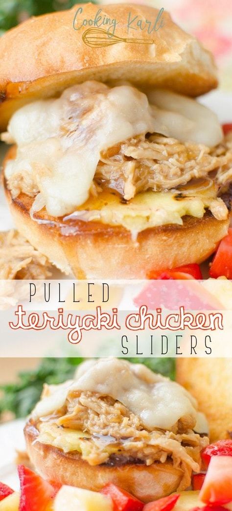 Teriyaki Chicken Sliders, Sliders Recipes Chicken, Cooking With Karli, Chicken Sliders, Melty Cheese, Fast Easy Meals, Grilled Pineapple, Teriyaki Sauce, Teriyaki Chicken