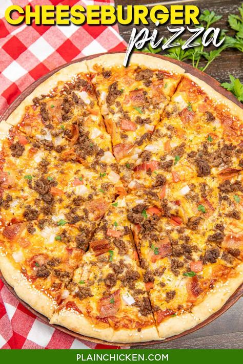 Pizza With Hamburger Meat, School Cafeteria Pizza, Cafeteria Pizza, Bacon Cheeseburger Pizza, Cheeseburger Pizza, Beef Pizza, Hamburger Pizza, Slow Cooker Casserole, Healthy Pizza Recipes