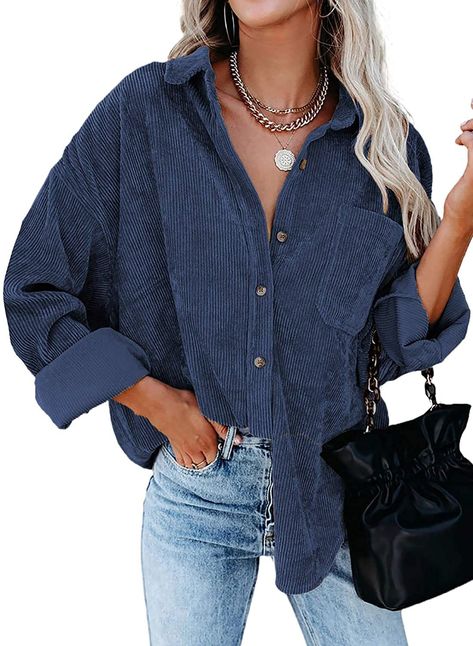 Corduroy Blouse, Blouses Long Sleeve, Casual Blouses, Long Sleeve Blouses, Tops Style, Trendy Fashion Tops, Oversized Blouse, Long Sleeve Tops Casual, Top Plus Size