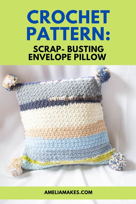 Easy Crochet for how to crochet an envelope-style pillow. The example is made from scrap yarn and there is a specific pattern available Crochet A Pillow, Yarn Pillow, Envelope Pillow, Easy Pillows, Crochet Pillow Cover, Scrap Yarn, Crochet Curtains, Crochet Pillow, Quick Crochet