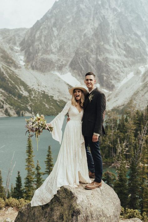 Together Journal showcases the latest articles on Weddings. Take a look at Karaline & Robert - by Peyton Curry here! Wedding Dress With Bell Sleeves, Colchuck Lake, Best Questions To Ask, Wrap Wedding Dress, Mountain And Lake, Best Questions, Lake Elopement, Together Journal, Elopement Wedding Dresses