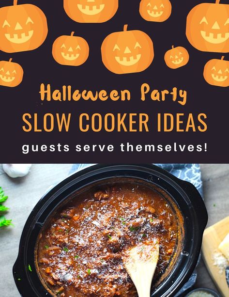 Are you having a Halloween party or get-together this year? Then easy recipes are in order so that you can enjoy the party and not be serving or slaving away! And the Slow Cooker is just the thing to make your party-hosting life easier. These Halloween Dinner recipes are delicious, fun, and easy for guests to help themselves so you don’t have to worry. #halloweenfood #slowcookerrecipes #crockpotrecipes Easy Halloween Dinner Party Food, Easy Halloween Dinner Recipes, Halloween Crockpot Recipes, Halloween Crockpot, Easy Halloween Dinner Ideas, Slow Cooker Party Food, Easy Halloween Dinner, Halloween Main Dish, Halloween Dinner Recipes