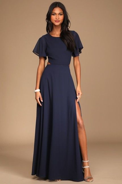 Semi Formal Long Dresses, Navy Wedding Guest Outfit, Navy Dress Outfit Wedding, Velaris Wedding, Navy Blue Dress Outfit Wedding, Blue Wedding Guest Outfit, Navy Blue Wedding Guest Dress, Black Tie Optional Wedding Guest Dress, Blue Long Dresses