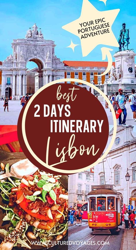 Uncover the essential two-day itinerary for Lisbon! Explore the best of Lisbon in just 48 hours with our curated guide. From iconic landmarks to hidden gems, experience the essence of Lisbon in 2 days. Plan your trip with Cultured Voyages now and make the most of your time in this vibrant city. Explore Lisbon's charm with our expert recommendations for the best things to do in Lisbon Portugal in 2 days. 2 Days In Lisbon Portugal, Lisbon Itinerary, Portugal Itinerary, Lisbon Airport, Things To Do In Lisbon, Portugal Vacation, Portugal Travel Guide, Travel Safety, Rooftop Pool