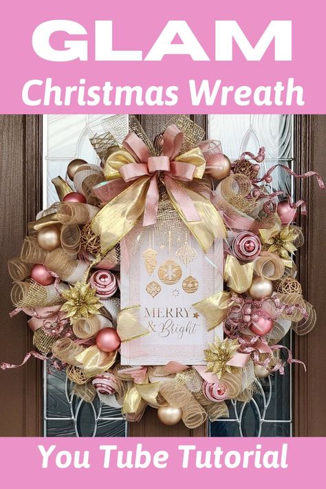 Rose Gold Wreath, Christmas Wreath Tutorial, Wreath Making Tutorials, Gold Christmas Wreath, Christmas Wreath Diy, Winter Diy Crafts, Homemade Wreaths, Rose Gold Christmas, Deco Wreaths