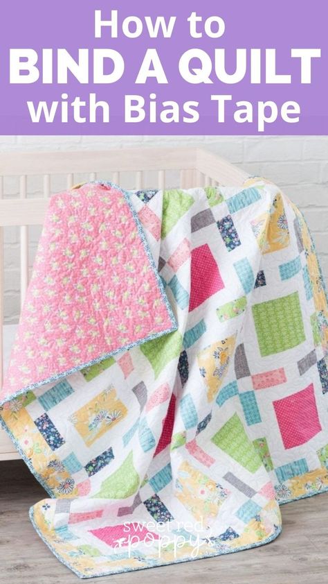 How to Bind a Quilt Tutorial Bias Tape Quilt, Buffalo Plaid Quilt, Ruffled Baby Blanket, Baby Sewing Tutorials, Bias Tape Tutorial, Sewing Mitered Corners, Bind A Quilt, Burp Cloth Tutorial, Sweet Red Poppy