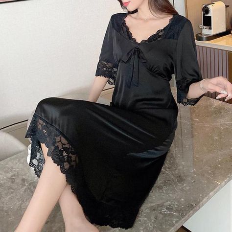 Satin Sleep Dress, Long Sleep Dress, Gaun Koktail, Lace Nightgown, Night Dress For Women, Nightgowns For Women, Sleep Dress, Sleepwear Women, Women Lace