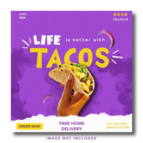 PSD tacos food social media post for res... | Premium Psd #Freepik #psd Taco Cat, Event Food, Card Banner, Taco Recipes, Poster Invitation, Presentation Template Free, Media Post, Post Design, Social Media Post