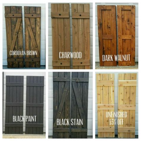 Wood Shutters Exterior, Farmhouse Shutters, Board And Batten Exterior, Cedar Shutters, White Exterior Houses, House Shutters, Diy Shutters, Rustic Exterior, Brick Exterior House