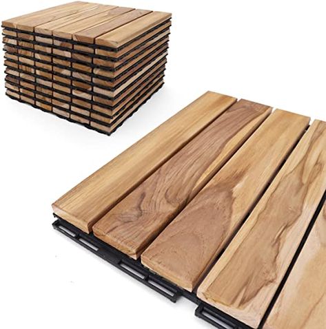 Amazon.com: Deck Tiles - Patio Pavers - Teak Wood Outdoor Flooring - Interlocking Patio Tiles - 12"x12" (20 Pack) - Teak Finish - Straight Pattern Decking : Tools & Home Improvement Interlocking Patio Tiles, Deck Tiles Patio, Wood Deck Tiles, Courtyard Ideas, Deck Flooring, Villa Resort, Interlocking Deck Tiles, Patio Pavers, Mexico House