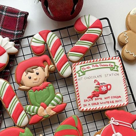 Milica Popovic on Instagram: "🎄🎄🎄 #christmas #christmasdecor #christmascookies #cookiesart #royalicingcookies #lovemyjob #keksicimilica #elfcookies" Elf Cookies, Christmas Biscuits, Decorating Cookies, Instagram Christmas, 2023 Christmas, Cookie Art, Royal Icing Cookies, Hot Cocoa, Cookie Decorating