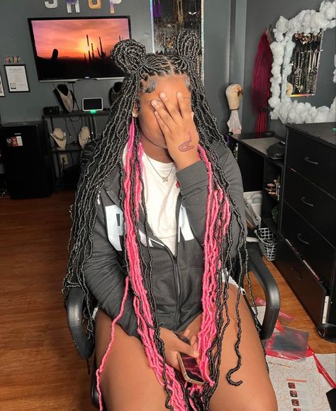 Peek A Boo Faux Locs, Peakooboo Braids, Pink Peekaboo Boho Braids, Soft Loc Peek A Boo, Black And Pink Peekaboo Soft Locs, Braided Hairstyles Peekaboo Pink, Peekaboo Faux Locs, Peekaboo Soft Locs, Pink Faux Locs