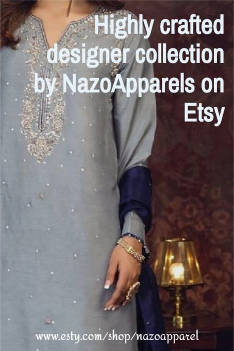 Navy Blue Combination Dress, Grey Colour Combination Dress, Indian Designer Dresses, Combination Dresses, Blue Color Combinations, Fashion Indian, Dress Salwar Kameez, Fancy Kurti, Pakistani Fancy Dresses