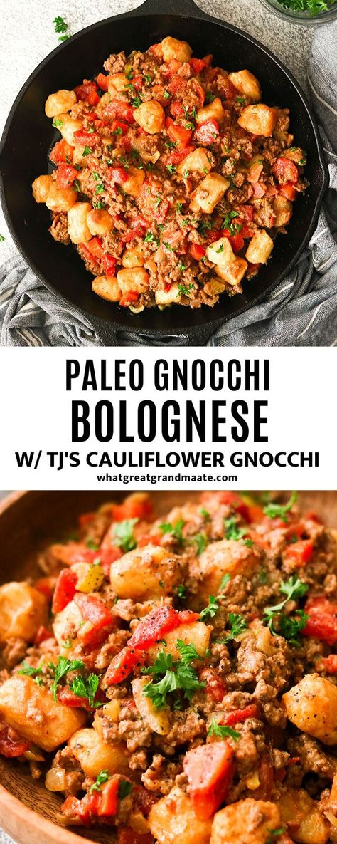 Ground Beef Recipes Dairy Free, Paleo Gnocchi, Gnocchi Bolognese, Gluten Free Gnocchi, Cauliflower Gnocchi, Paleo Cauliflower, Delicious Paleo Recipes, Bolognese Recipe, Paleo Recipes Easy