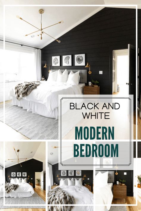 Black and White Modern Master Bedroom via @BrightGreenDoor Black White And Tan Bedroom, White And Tan Bedroom, Tan And Black Bedroom, Black And Tan Bedroom, Tan Bedroom, Black And White Bedroom, Basement Guest Rooms, Monochrome Bedroom, Black Bedroom Decor