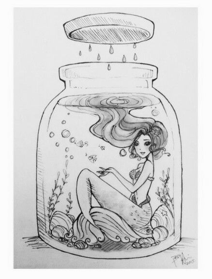 Mermaid in a bottle! Mermaid In A Jar, Ariel Drawing, Mermaid Drawings, Mermaids And Mermen, Pinturas Disney, Mermaid Art, In A Jar, Beautiful Drawings, A Mermaid