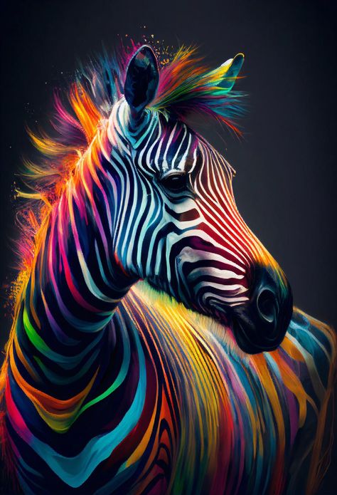 Zebra Fantasy Art, Animal Ideas Drawing, Colorful Zebra Painting, African Animals Art, Animal Art Work, Exotic Animals Art, African Animal Art, Animal Pop Art, Artwork Animals