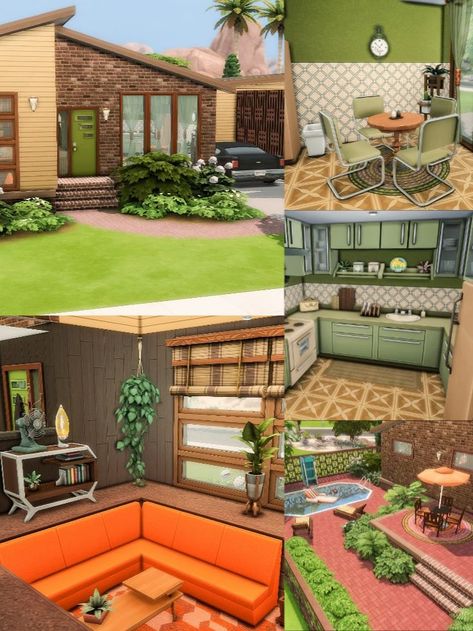 70s House Interior, 70s House Decor, Home The Sims 4, 70’s House, Mid Century House Plans, Mid Century Modern House Plans, Midcentury House, Sims 4 Speed Build, 70s House