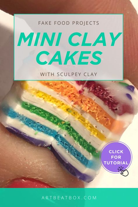 miniature polymer clay cakes Mini Foods Clay, Unique Art Projects, Rainbow Layer Cakes, Miniature Cakes, Acrylic Containers, Miniature Polymer Clay, Polymer Clay Cake, Art Beat, Sculpey Clay