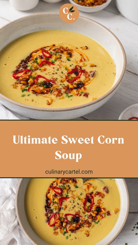 This quick and easy corn soup, spiked with zesty pickled chilies, will brighten up those winter meal times. Pickled Chillies, Chilli Soup, Corn Soup Recipes, Gluten Free Chilli, Sweet Corn Soup, Easy Corn, Delicious Soups, Quick Pickled, Summer Soup