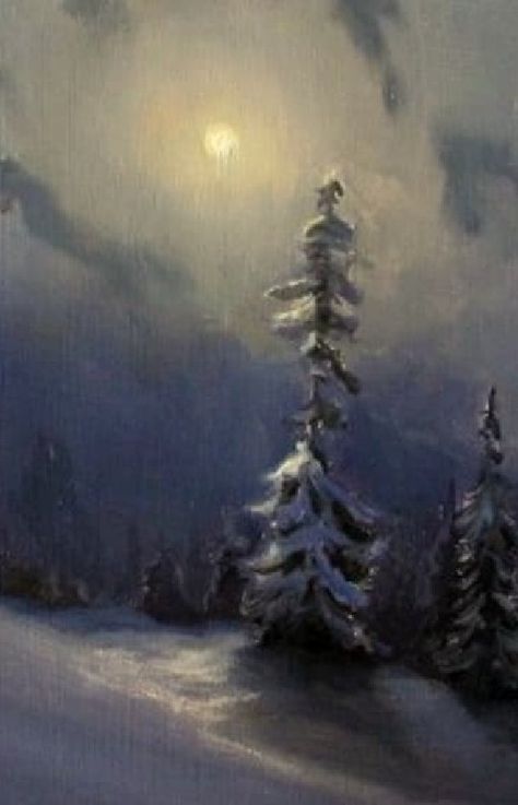 Snow Night Painting, Night Snow Painting, Winter Night Painting, Snow Landscape Painting, Night Watercolor, Painting Night, Night Sky Painting, Painting Snow, Winter Painting