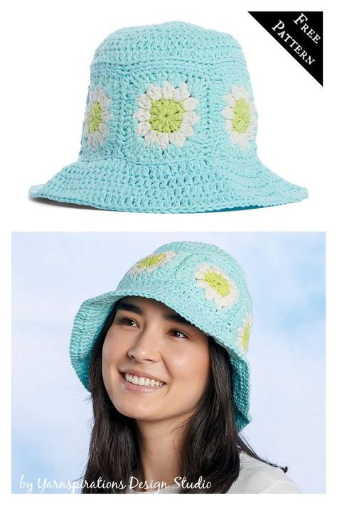 Hat Crochet Patterns, Granny Square Bucket Hat, Bucket Hat Crochet, Crochet Adult Hat, Girls Crochet Hats, Bucket Hat Pattern, Crochet Cape, Crochet Sun Hat, Crochet Disney