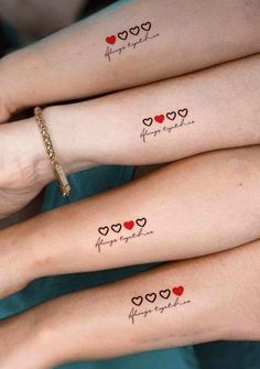 Matching Tattoos For 4 Sisters, Three Daughters Tattoo, One Of Three Tattoo, 6 Siblings Tattoo, Three Best Friends Tattoos, Tattoo Ideas For Three Best Friends, Three People Matching Tattoos, Matching Tattoos Ideas For Friends, Matching Tattoo Trio