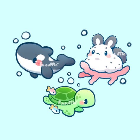 Turtle Underwater Drawing, Sea Bunny Drawing, Cute Sea Turtle Drawing, Cute Turtle Drawings, Comic Doodle, Turtle Cute, Underwater Drawing, Sea Turtle Drawing, Kawaii Turtle