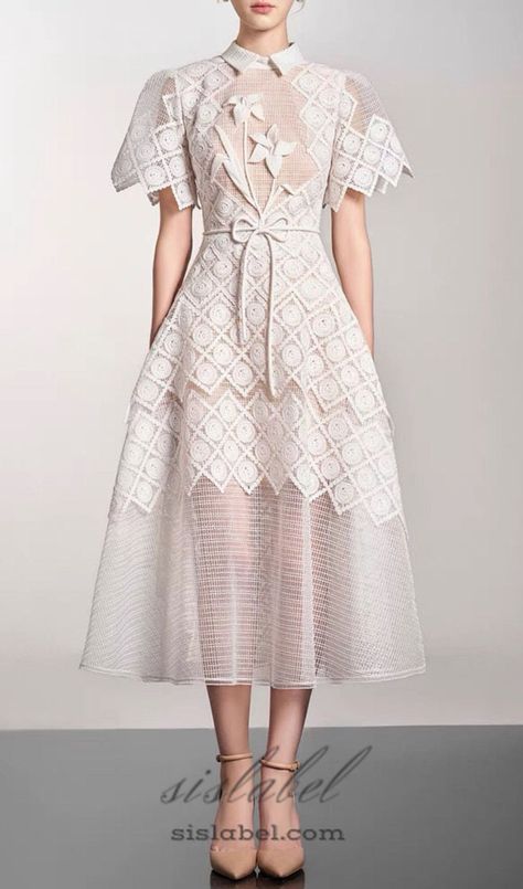 Transitional White Dress With Intricate Embroidery, Chic White Midi Dress With Floral Embroidery, Lace Dresses For Women, Hakoba Dress, Feminine Dresses, White A-line Midi Dress With Floral Embroidery, White Embroidered Dress With Floral Print, Midi Length, Floral Organza Dress, Luxury Off-white Embroidered Floral Dress