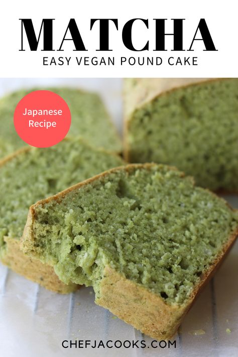 A moist and flavorful vegan matcha pound cake with aroma of matcha. Introducing how to make a super easy vegan matcha pound cake that  anyone can make it without failure. It is made by just mixing and baking. Super simple. Let's dive in.#matcha#cake#vegan#desserts#japaneserecipe Vegan Matcha Cake Recipe, Matcha Pound Cake, Matcha Vegan, Green Tea Cake, Matcha Cake, Green Tea Recipes, Matcha Recipe, Japanese Recipes, Vegan Dessert Recipes