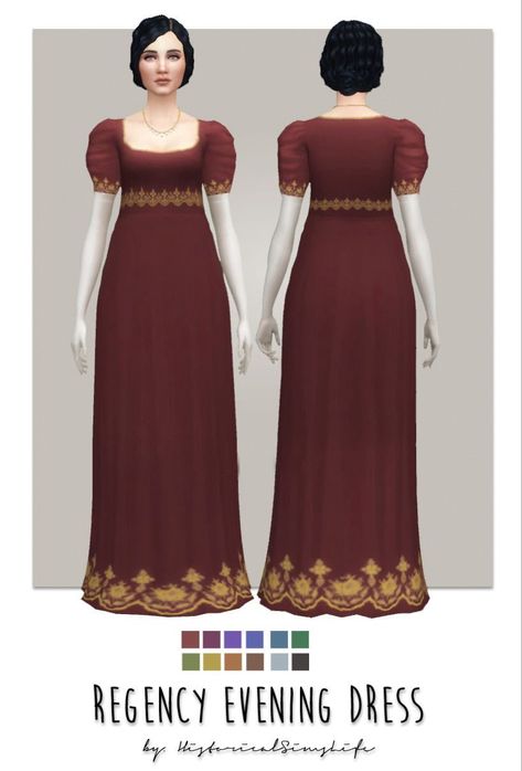 Sims 4 Decades Challenge, 1800's Dress, Sims Medieval, Sims 4 Mm Cc, Casas The Sims 4, Regency Dress, Dress History, Sims 4 Dresses, Sims 4 Mm